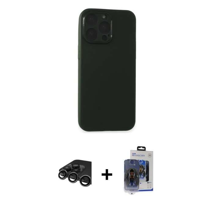MARSİLYAN™- iPhone 15 Pro Max Kılıf Atlas Minimal Prime - Siyah Vanessa Magic Cam + Raze Metal Kamera Lens - TMGI