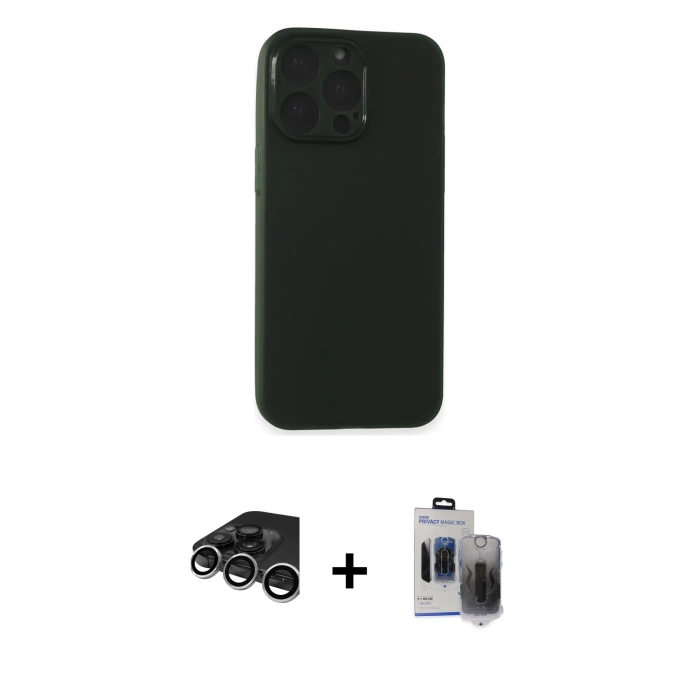 MARSİLYAN™- iPhone 15 Pro Max Kılıf Atlas Minimal Prime - Siyah Vanessa Magic Hayalet Cam + Gümüş Raze Metal Kamera Lens