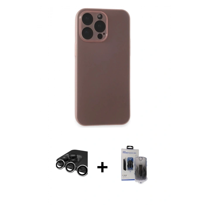 MARSİLYAN™- iPhone 15 Pro Max Kılıf Atlas Minimal Prime - Siyah Vanessa Magic Hayalet Cam + Gümüş Raze Metal Kamera Lens