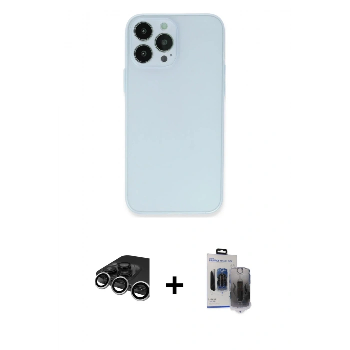 MARSİLYAN™- iPhone 15 Pro Max Kılıf Atlas Minimal Prime - Siyah Vanessa Magic Hayalet Cam + Gümüş Raze Metal Kamera Lens
