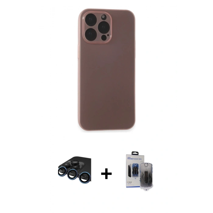 MARSİLYAN™- iPhone 15 Pro Max Kılıf Atlas Minimal Prime - Siyah Vanessa Magic Hayalet Cam + Raze Metal Kamera Lens - LT