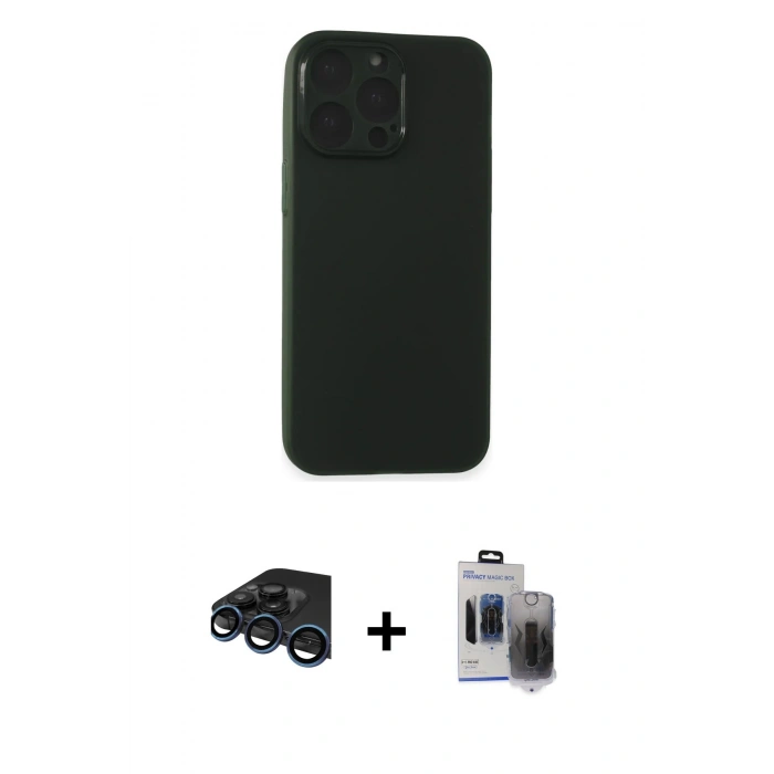 MARSİLYAN™- iPhone 15 Pro Max Kılıf Atlas Minimal Prime - Siyah Vanessa Magic Hayalet Cam + Raze Metal Kamera Lens - LT