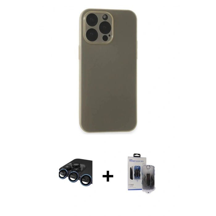 MARSİLYAN™- iPhone 15 Pro Max Kılıf Atlas Minimal Prime - Siyah Vanessa Magic Hayalet Cam + Raze Metal Kamera Lens - LT