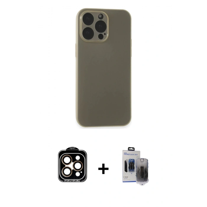 MARSİLYAN™- iPhone 15 Pro Max Kılıf Atlas Minimal Prime - Siyah Vanessa Magic Hayalet Cam + PVD Metal Kamera Lens - TU