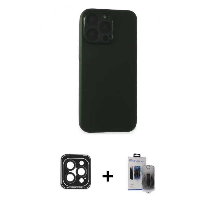 MARSİLYAN™- iPhone 15 Pro Max Kılıf Atlas Minimal Prime - Siyah Vanessa Magic Hayalet Cam + Siyah PVD Metal Kamera Lens
