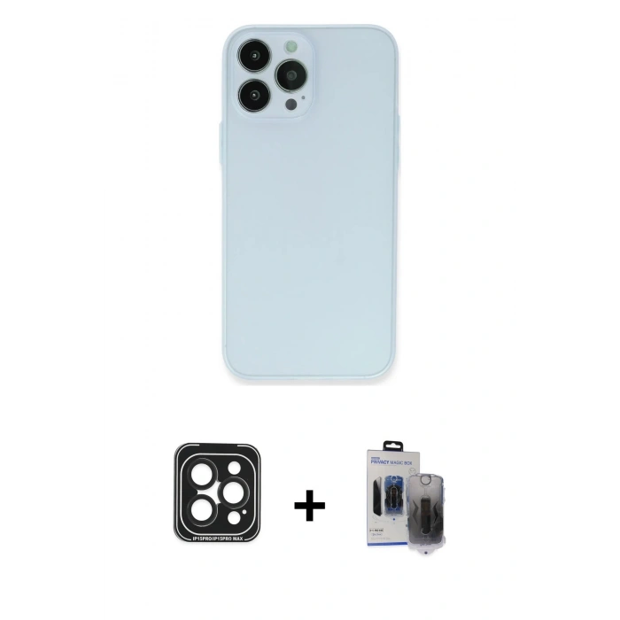 MARSİLYAN™- iPhone 15 Pro Max Kılıf Atlas Minimal Prime - Siyah Vanessa Magic Hayalet Cam + Siyah PVD Metal Kamera Lens