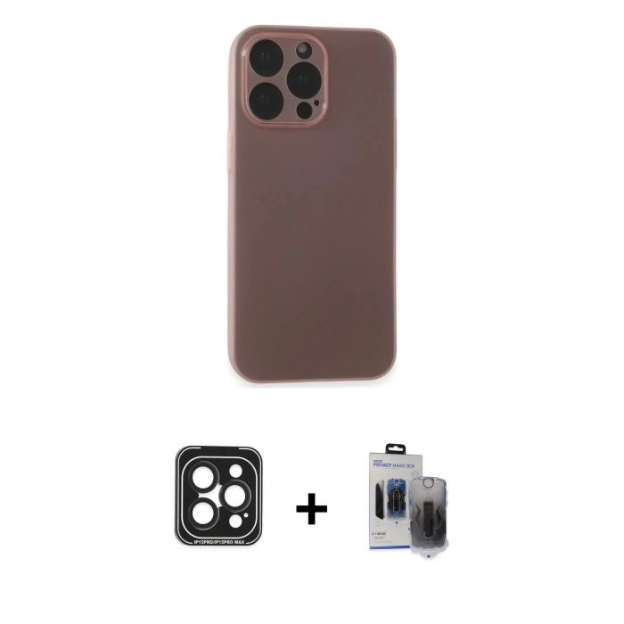 MARSİLYAN™- iPhone 15 Pro Max Kılıf Atlas Minimal Prime - Siyah Vanessa Magic Hayalet Cam + Siyah PVD Metal Kamera Lens