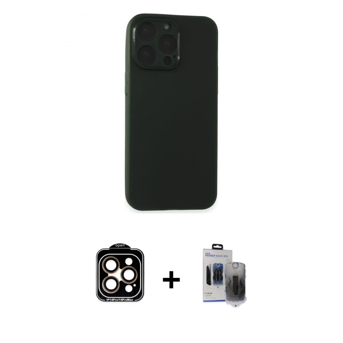 MARSİLYAN™- iPhone 15 Pro Max Kılıf Atlas Minimal Prime - Siyah Vanessa Magic Hayalet Cam + PVD Metal Kamera Lens - TU