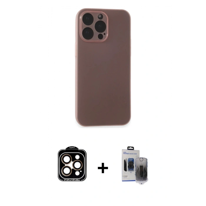 MARSİLYAN™- iPhone 15 Pro Max Kılıf Atlas Minimal Prime - Siyah Vanessa Magic Hayalet Cam + PVD Metal Kamera Lens - TU