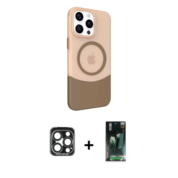 MARSİLYAN™- iPhone 15 Pro Max Kılıf Çekirdek Asil Özel Seri - Şeffaf 360 Full Body Arka Koruyucu + Lacivert PVD Metal Kamera Lens