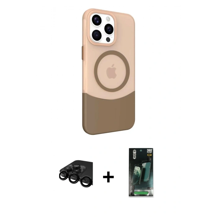 MARSİLYAN™- iPhone 15 Pro Max Kılıf Çekirdek Asil Özel Seri - Şeffaf 360 Full Body Arka Koruyucu + Raze Metal Kamera Lens - SH