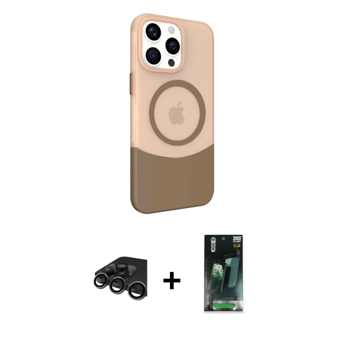 MARSİLYAN™- iPhone 15 Pro Max Kılıf Çekirdek Asil Özel Seri - Şeffaf 360 Full Body Arka Koruyucu + Raze Metal Kamera Lens - TMGI