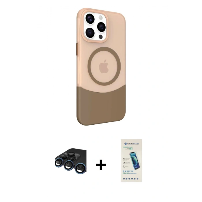 MARSİLYAN™- iPhone 15 Pro Max Kılıf Çekirdek Asil Özel Seri - Şeffaf Pasifik Cam Ekran Koruyucu + Raze Metal Kamera Lens - LT