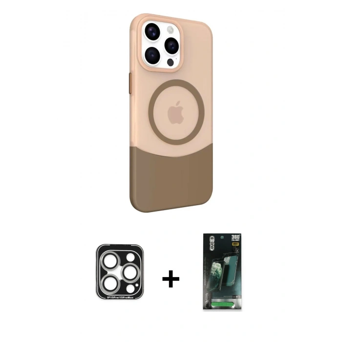 MARSİLYAN™- iPhone 15 Pro Max Kılıf Çekirdek Asil Özel Seri - Siyah 360 Mat Full Body Arka Koruyucu + Gümüş PVD Metal Kamera Lens