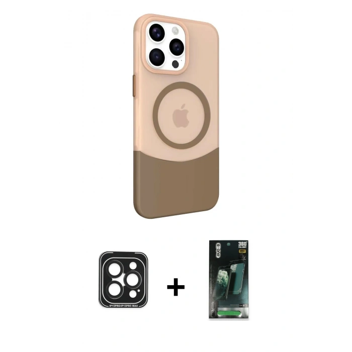 MARSİLYAN™- iPhone 15 Pro Max Kılıf Çekirdek Asil Özel Seri - Siyah 360 Mat Full Body Arka Koruyucu + PVD Metal Kamera Lens - SH