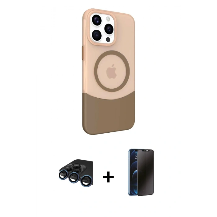 MARSİLYAN™- iPhone 15 Pro Max Kılıf Çekirdek Asil Özel Seri - Siyah 3D Antistatik Hayalet Cam Ekran Koruyucu + Raze Metal Kamera Lens - LT