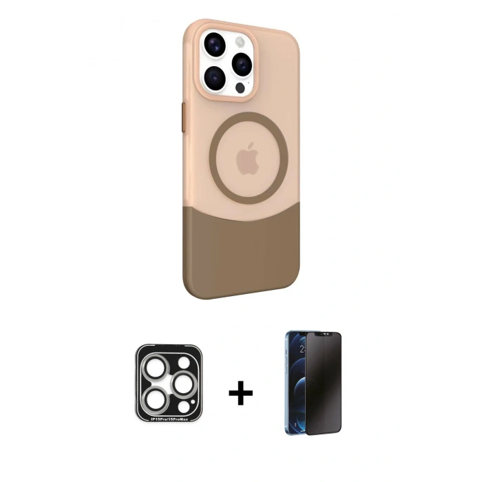 MARSİLYAN™- iPhone 15 Pro Max Kılıf Çekirdek Asil Özel Seri - Siyah 3D Antistatik Hayalet Cam Ekran Koruyucu + PVD Metal Kamera Lens - GS