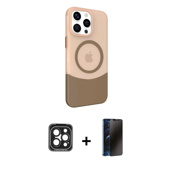 MARSİLYAN™- iPhone 15 Pro Max Kılıf Çekirdek Asil Özel Seri - Siyah 3D Antistatik Hayalet Cam Ekran Koruyucu + PVD Metal Kamera Lens - SH
