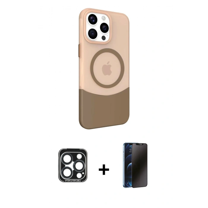 MARSİLYAN™- iPhone 15 Pro Max Kılıf Çekirdek Asil Özel Seri - Siyah 3D Antistatik Hayalet Cam Ekran Koruyucu + PVD Metal Kamera Lens - LT