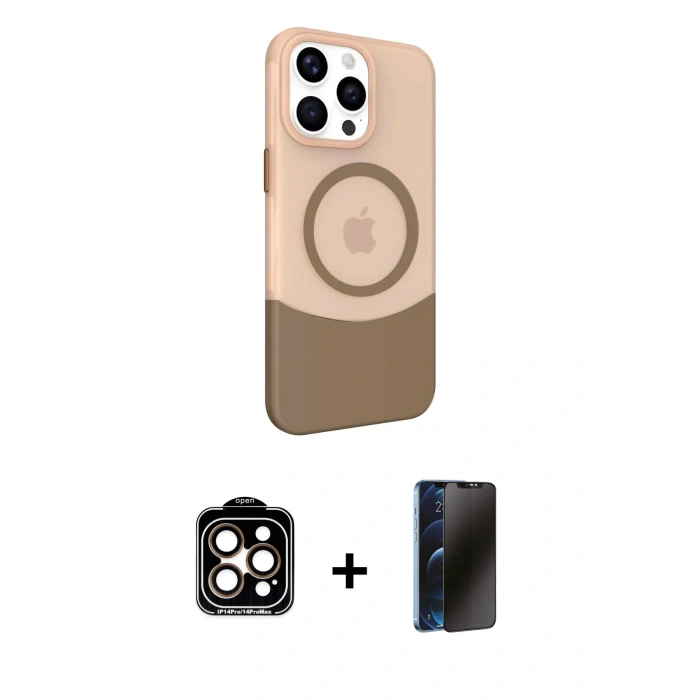 MARSİLYAN™- iPhone 15 Pro Max Kılıf Çekirdek Asil Özel Seri - Siyah 3D Antistatik Hayalet Cam Ekran Koruyucu + PVD Metal Kamera Lens - TU