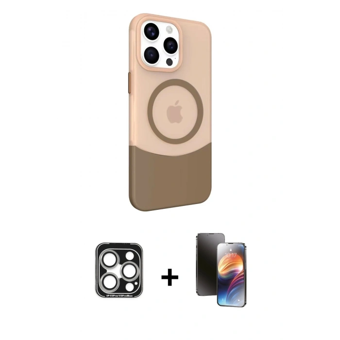 MARSİLYAN™- iPhone 15 Pro Max Kılıf Çekirdek Asil Özel Seri - Siyah 3D Antistatik Mat Seramik Nano Ekran Koruyucu + PVD Metal Kamera Lens - GS