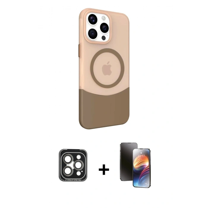 MARSİLYAN™- iPhone 15 Pro Max Kılıf Çekirdek Asil Özel Seri - Siyah 3D Antistatik Mat Seramik Nano Ekran Koruyucu + PVD Metal Kamera Lens - GI