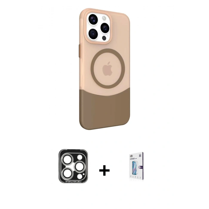 MARSİLYAN™- iPhone 15 Pro Max Kılıf Çekirdek Asil Özel Seri - Siyah Bilvis 0.18mm Plus Cam Ekran Koruyucu + PVD Metal Kamera Lens - GS