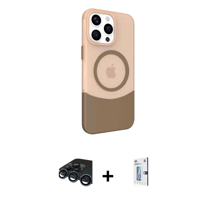 MARSİLYAN™- iPhone 15 Pro Max Kılıf Çekirdek Asil Özel Seri - Siyah Bilvis 0.18mm Plus Cam Ekran Koruyucu + Raze Metal Kamera Lens - LT