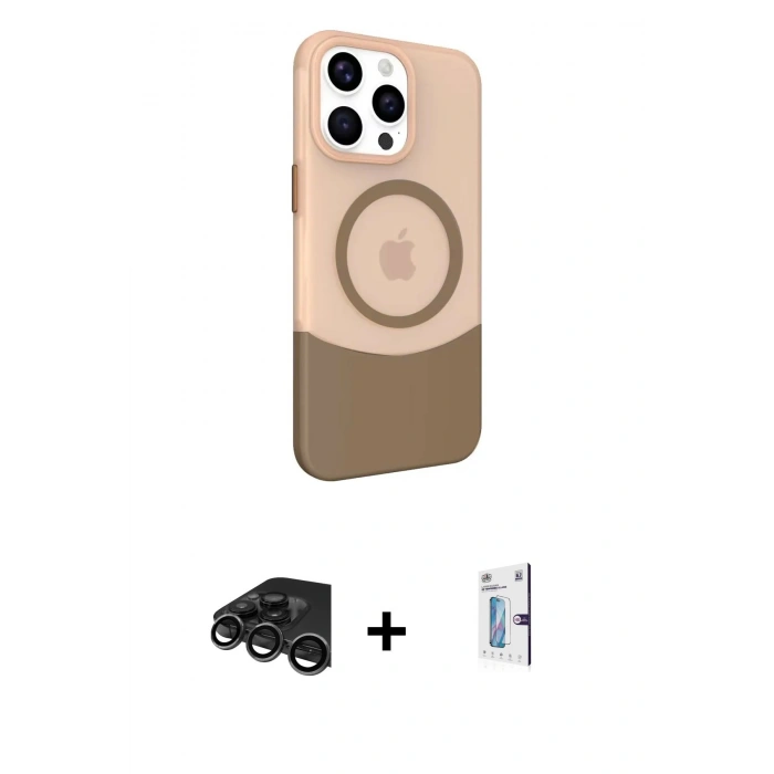 MARSİLYAN™- iPhone 15 Pro Max Kılıf Çekirdek Asil Özel Seri - Siyah Bilvis 0.18mm Plus Cam Ekran Koruyucu + Raze Metal Kamera Lens - TMGI