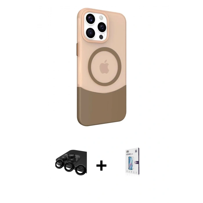 MARSİLYAN™- iPhone 15 Pro Max Kılıf Çekirdek Asil Özel Seri - Siyah Bilvis 0.18mm Plus Cam Ekran Koruyucu + Siyah Raze Metal Kamera Lens