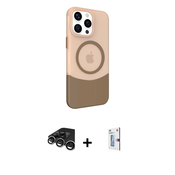 MARSİLYAN™- iPhone 15 Pro Max Kılıf Çekirdek Asil Özel Seri - Siyah Bilvis 0.18mm Plus Cam Ekran Koruyucu + Raze Metal Kamera Lens - GS