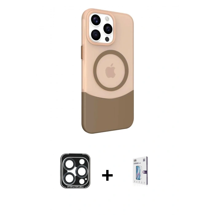 MARSİLYAN™- iPhone 15 Pro Max Kılıf Çekirdek Asil Özel Seri - Siyah Bilvis 0.18mm Plus Cam Ekran Koruyucu + PVD Metal Kamera Lens - LT