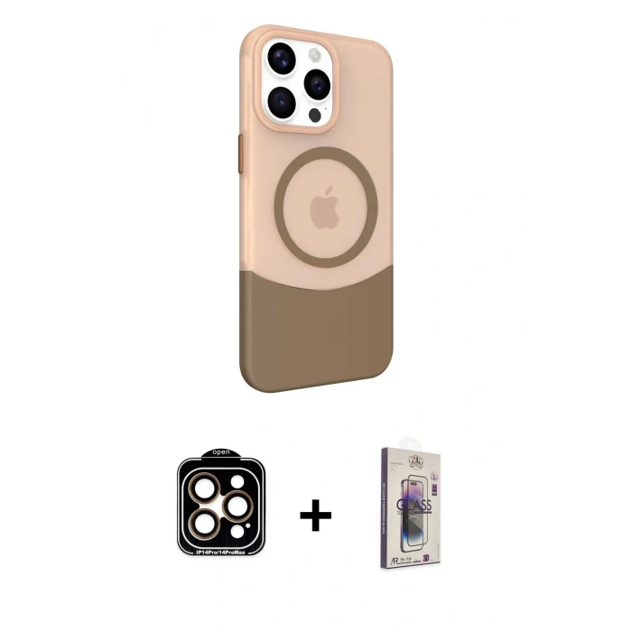 MARSİLYAN™- iPhone 15 Pro Max Kılıf Çekirdek Asil Özel Seri - Siyah Bilvis 3D Cam Ekran Koruyucu + PVD Metal Kamera Lens - TU