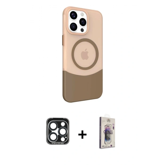 MARSİLYAN™- iPhone 15 Pro Max Kılıf Çekirdek Asil Özel Seri - Siyah Bilvis 3D Cam Ekran Koruyucu + PVD Metal Kamera Lens - LT