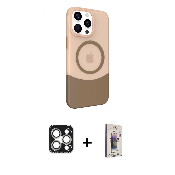 MARSİLYAN™- iPhone 15 Pro Max Kılıf Çekirdek Asil Özel Seri - Siyah Bilvis 3D Cam Ekran Koruyucu + PVD Metal Kamera Lens - GS