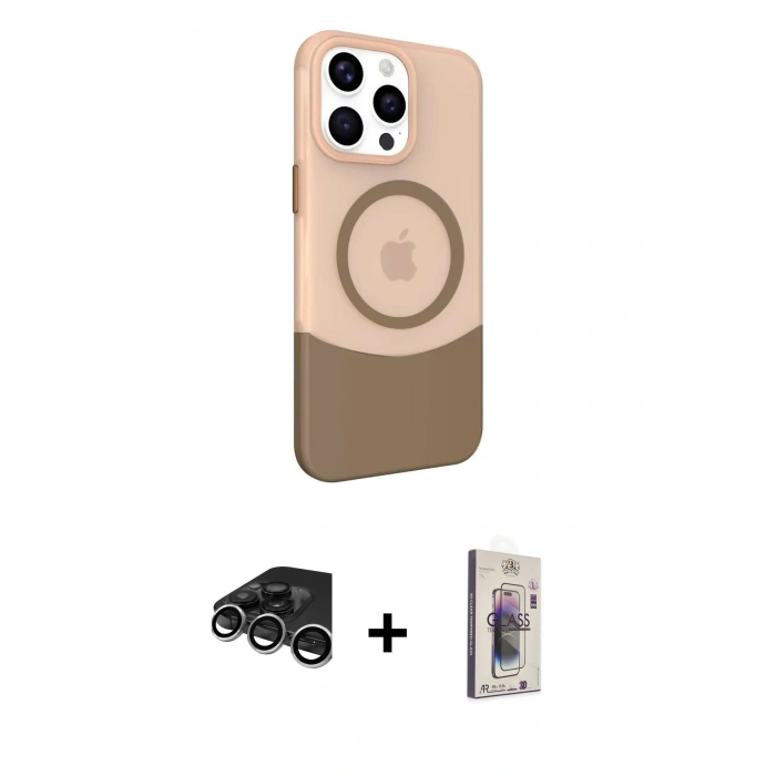 MARSİLYAN™- iPhone 15 Pro Max Kılıf Çekirdek Asil Özel Seri - Siyah Bilvis 3D Cam Ekran Koruyucu + Raze Metal Kamera Lens - GS