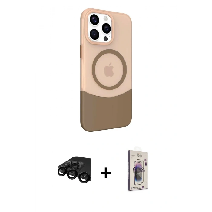 MARSİLYAN™- iPhone 15 Pro Max Kılıf Çekirdek Asil Özel Seri - Siyah Bilvis 3D Cam Ekran Koruyucu + Raze Metal Kamera Lens - SH