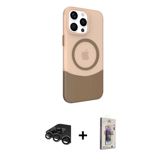 MARSİLYAN™- iPhone 15 Pro Max Kılıf Çekirdek Asil Özel Seri - Siyah Bilvis 3D Cam Ekran Koruyucu + Raze Metal Kamera Lens - TMGI