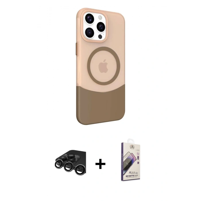 MARSİLYAN™- iPhone 15 Pro Max Kılıf Çekirdek Asil Özel Seri - Siyah Bilvis 3D Mat Cam Ekran Koruyucu + Raze Metal Kamera Lens - TMGI