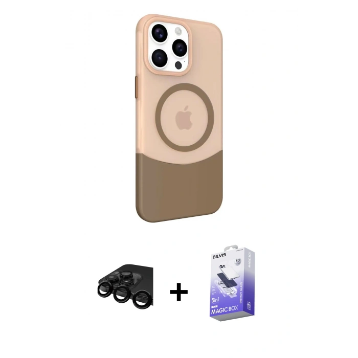 MARSİLYAN™- iPhone 15 Pro Max Kılıf Çekirdek Asil Özel Seri - Siyah Bilvis 5in1 5D Magic Hayalet Cam Ekran Koruyucu + Raze Metal Kamera Lens - SH
