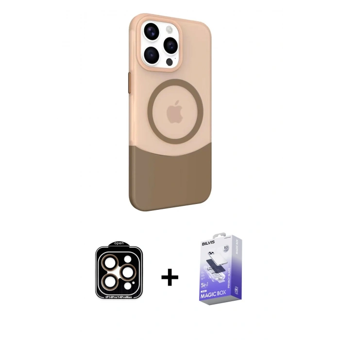 MARSİLYAN™- iPhone 15 Pro Max Kılıf Çekirdek Asil Özel Seri - Siyah Bilvis 5in1 5D Magic Hayalet Cam Ekran Koruyucu + PVD Metal Kamera Lens - TU