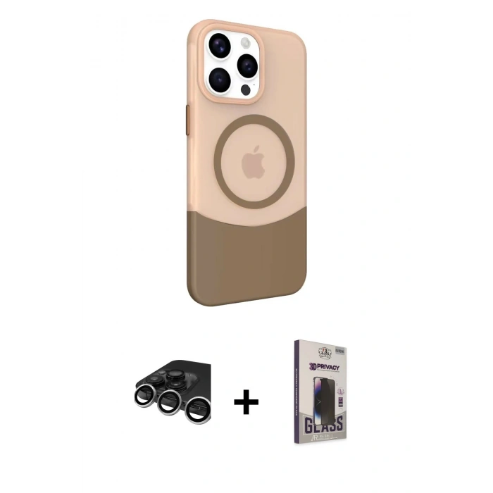 MARSİLYAN™- iPhone 15 Pro Max Kılıf Çekirdek Asil Özel Seri - Siyah Bilvis Hayalet Cam Ekran Koruyucu + Raze Metal Kamera Lens - GS
