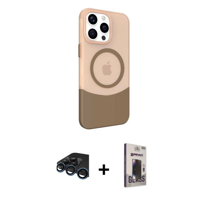 MARSİLYAN™- iPhone 15 Pro Max Kılıf Çekirdek Asil Özel Seri - Siyah Bilvis Hayalet Cam Ekran Koruyucu + Raze Metal Kamera Lens - LT