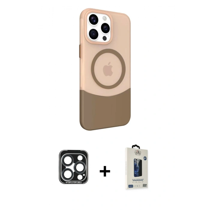 MARSİLYAN™- iPhone 15 Pro Max Kılıf Çekirdek Asil Özel Seri - Siyah Bilvis Hayalet Cam Ekran Koruyucu + PVD Metal Kamera Lens - LT