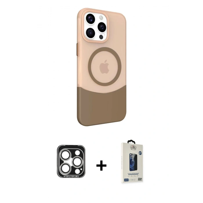 MARSİLYAN™- iPhone 15 Pro Max Kılıf Çekirdek Asil Özel Seri - Siyah Bilvis Hayalet Cam Ekran Koruyucu + PVD Metal Kamera Lens - GS
