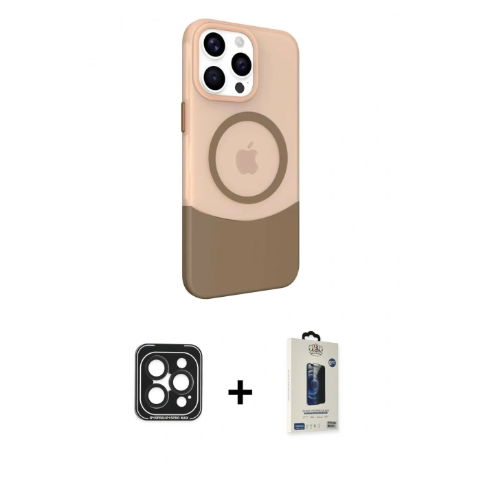 MARSİLYAN™- iPhone 15 Pro Max Kılıf Çekirdek Asil Özel Seri - Siyah Bilvis Hayalet Cam Ekran Koruyucu + PVD Metal Kamera Lens - SH