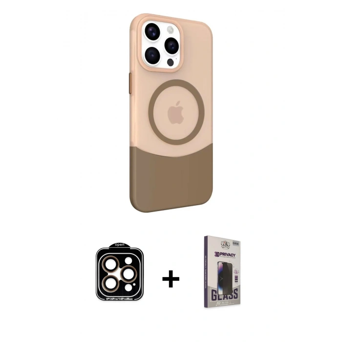 MARSİLYAN™- iPhone 15 Pro Max Kılıf Çekirdek Asil Özel Seri - Siyah Bilvis Hayalet Cam Ekran Koruyucu + PVD Metal Kamera Lens - TU