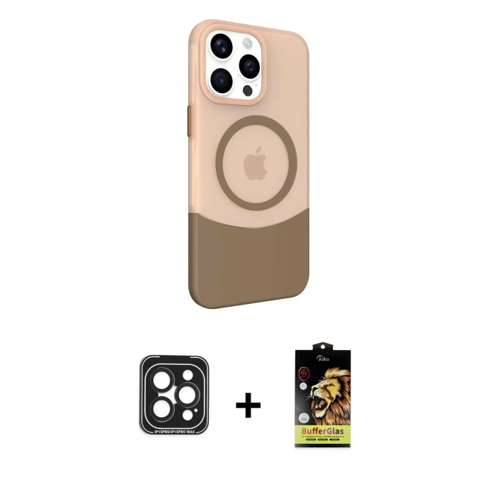 MARSİLYAN™- iPhone 15 Pro Max Kılıf Çekirdek Asil Özel Seri - Siyah Buffer Cam Ekran Koruyucu + PVD Metal Kamera Lens - SH