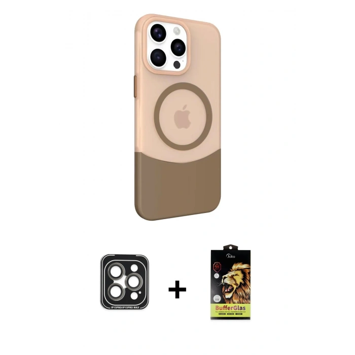 MARSİLYAN™- iPhone 15 Pro Max Kılıf Çekirdek Asil Özel Seri - Siyah Buffer Cam Ekran Koruyucu + PVD Metal Kamera Lens - GI