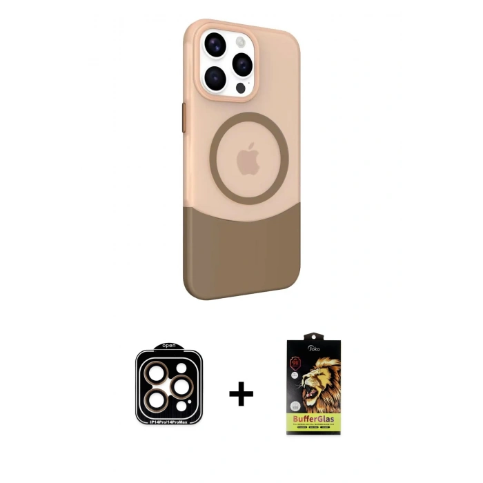 MARSİLYAN™- iPhone 15 Pro Max Kılıf Çekirdek Asil Özel Seri - Siyah Buffer Cam Ekran Koruyucu + PVD Metal Kamera Lens - TU